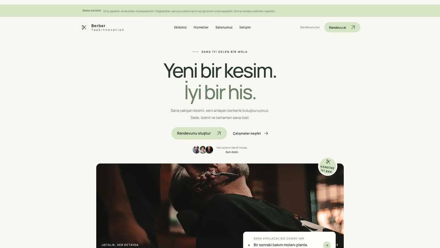 Berber Taskinnovation: randevudan salon yönetimine ekran görüntüsü