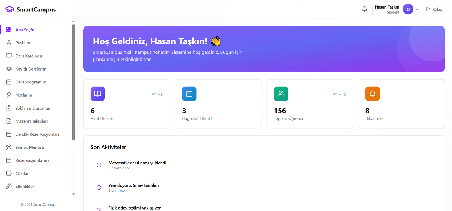Akıllı Kampüs: ekipçe geliştirdiğimiz SmartCampus ekran görüntüsü